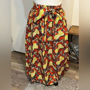 Orange, Black, Yellow, Brown & White African Long Skirt - Size XL (Never Worn)